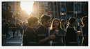 Casual Gathering at Sunset in Bustling City Street