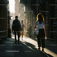Silhouette of People Walking in Sunlit Urban Alley