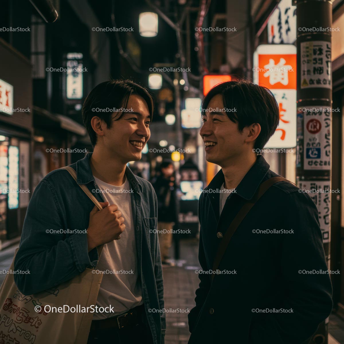 Friends Enjoying Nightlife on a City Street