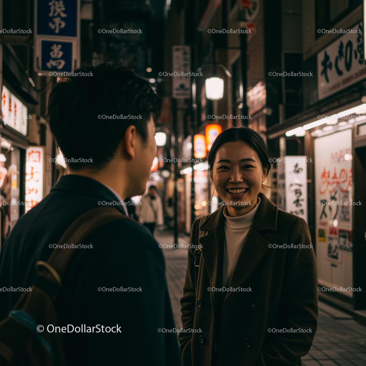 Evening Conversation in a Vibrant City Street