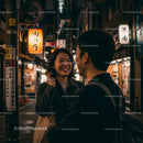 Casual Conversation in Bustling Japanese Street at Night