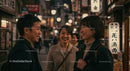Friends Enjoying a Night Out on a Vibrant City Street