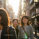Joyful Friends Walking in Sunlit City Street