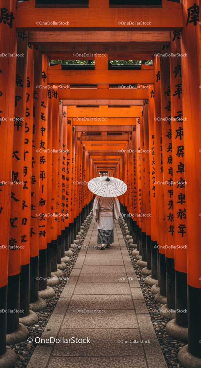 Couple Strolling Under Lush Green Canopy With Umbrella