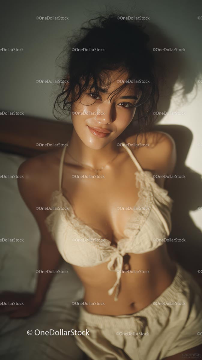 Woman Relaxing in Cozy Bedroom Setting with Natural Light