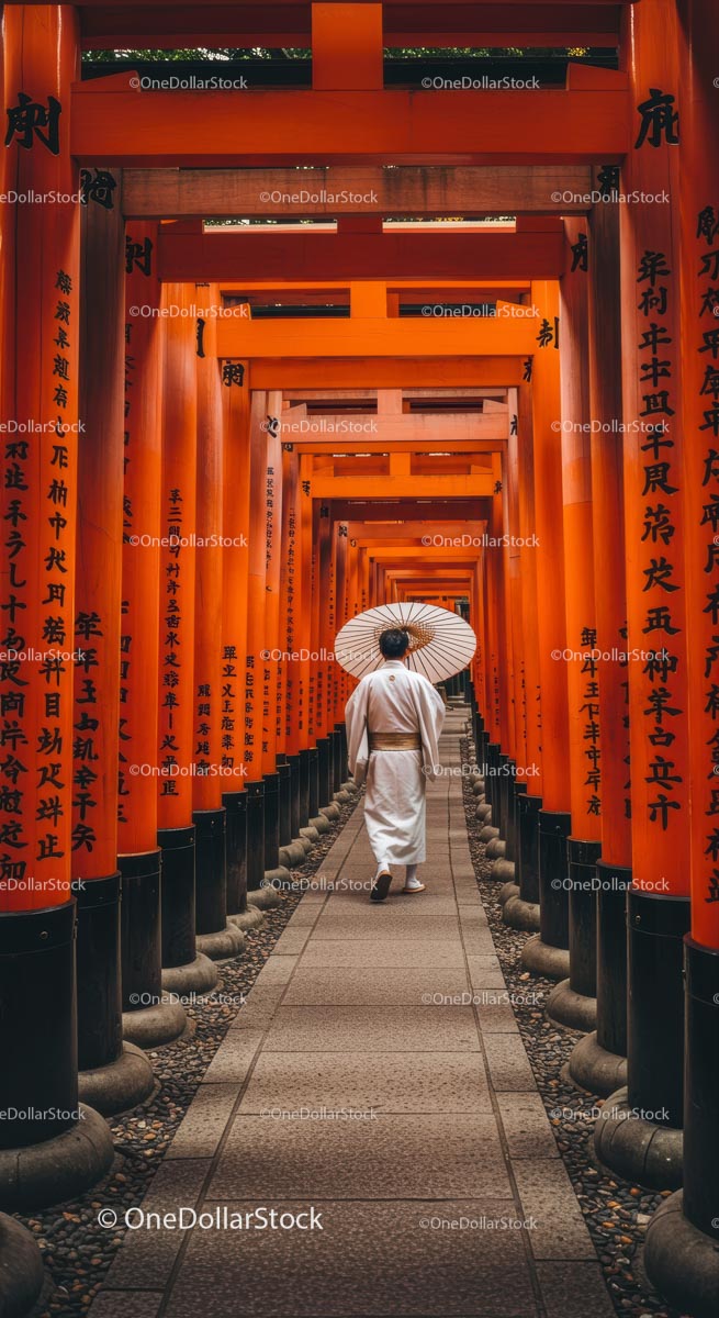 Couple Strolling Under Lush Green Canopy With Umbrella