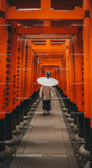 Couple Strolling Under Lush Green Canopy With Umbrella