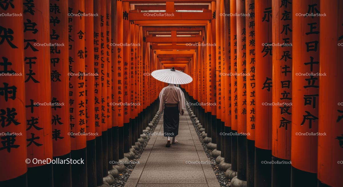 Traditional Walkway Through Vibrant Orange Torii Gates
