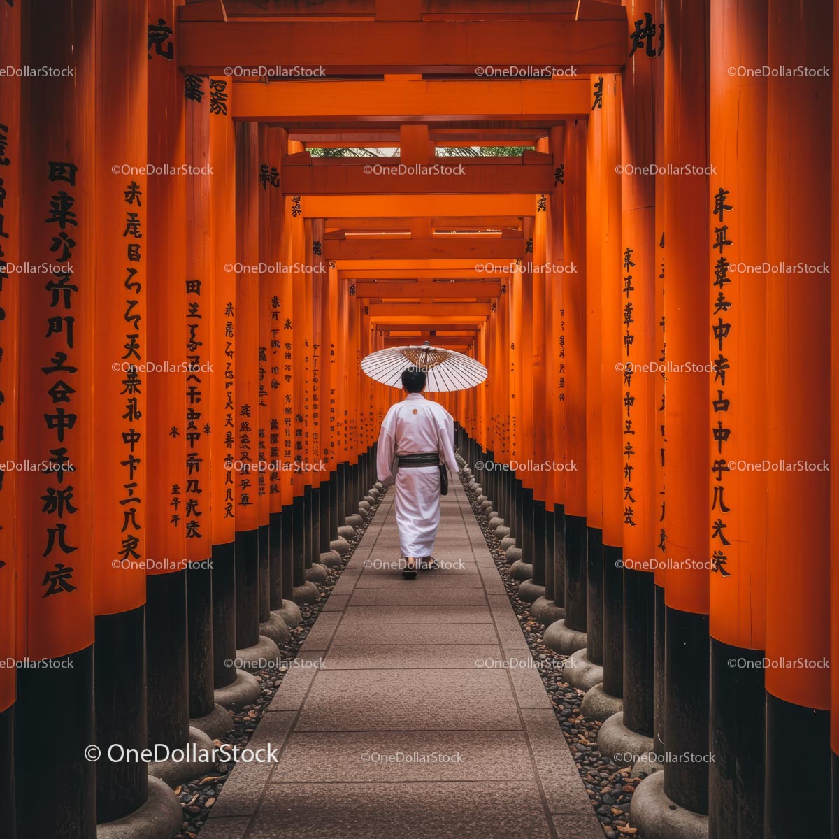 Person in Traditional Japanese Dress at Fushimi Inari Taisha
