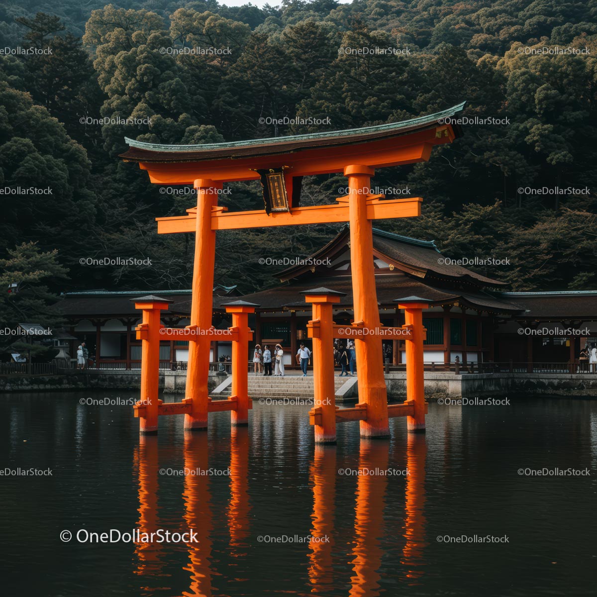 Majestic Torii Gate Reflecting in Tranquil Waters