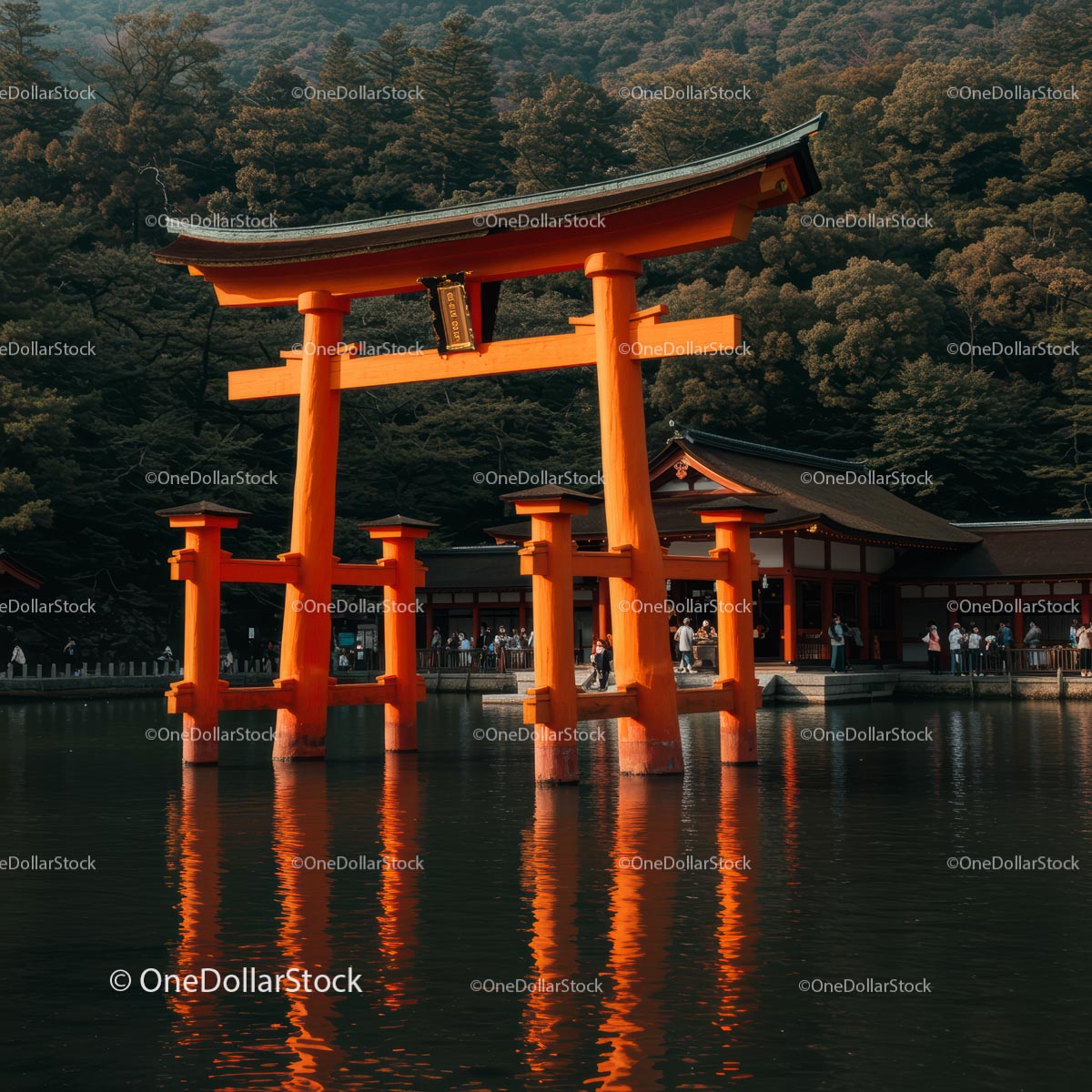 Majestic Torii Gate Reflecting in Tranquil Waters
