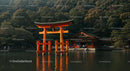 Torii Gate at Shinto Shrine with Forest Background