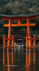 Iconic Orange Torii Gate Reflecting on Calm Water