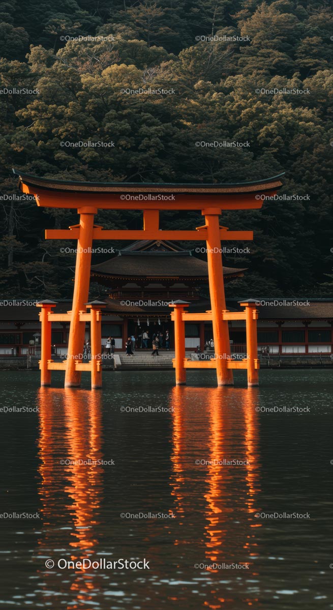 Majestic Orange Torii Gate Reflecting in Serene Waters