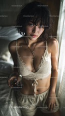 Young Woman Relaxing in Natural Light with Casual Attire