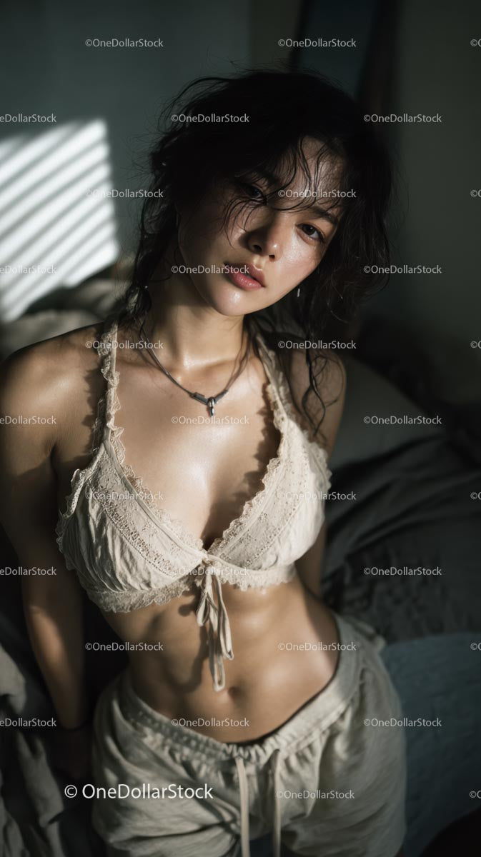 Contemplative Young Woman Relaxing in Soft Sunlight