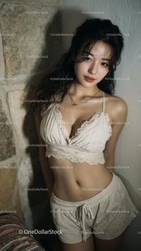 Young Woman in Elegant Lace Top Relaxing Indoors