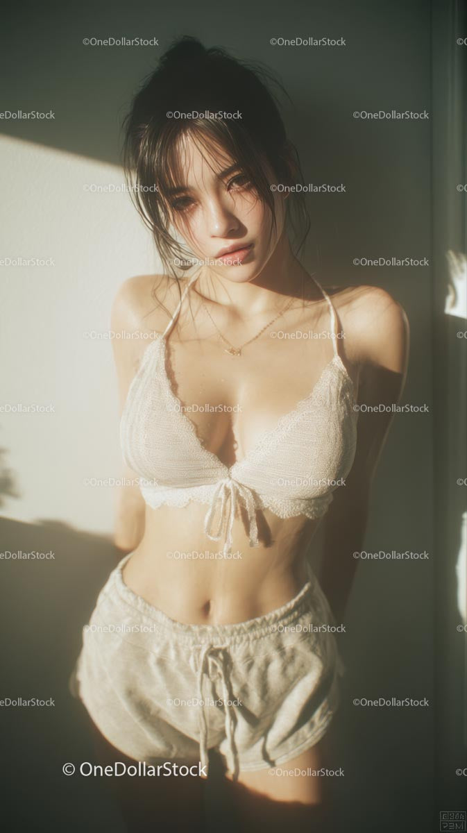 Woman Relaxing in Cozy Bedroom Setting with Natural Light