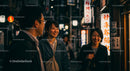 Friends Enjoying a Night Walk in Vibrant City Streets