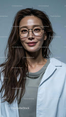 Smiling Woman with Glasses in Casual Attire