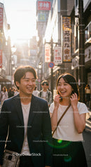 Smiling Couple Walking on a Sunny Urban Street