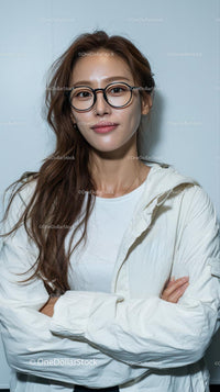 Confident Woman in Glasses and White Jacket