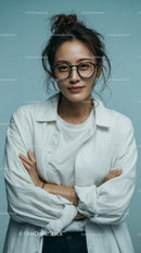 Confident Woman with Glasses in White Shirt