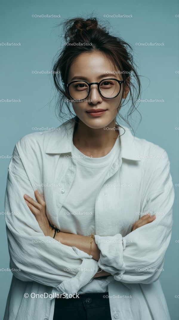 Confident Woman with Glasses in White Shirt