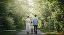 Family Strolling Through Lush Garden Path in Summer