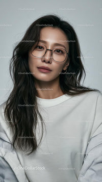 Portrait of a Woman with Glasses in White Sweater