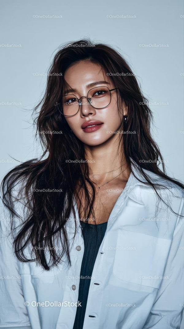 Confident Woman with Glasses in White Shirt