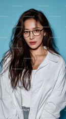 Stylish Woman in Glasses with Long Hair and White Shirt