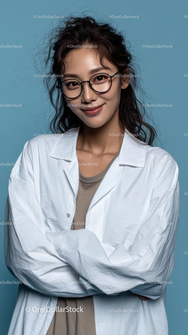 Confident Woman in Glasses and White Shirt Smiling