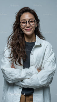 Confident Woman in Casual White Jacket and Glasses
