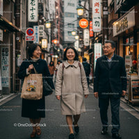 Family Strolling on Vibrant Japanese Street