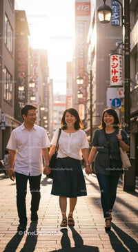 Friends Strolling on a Sunny City Street