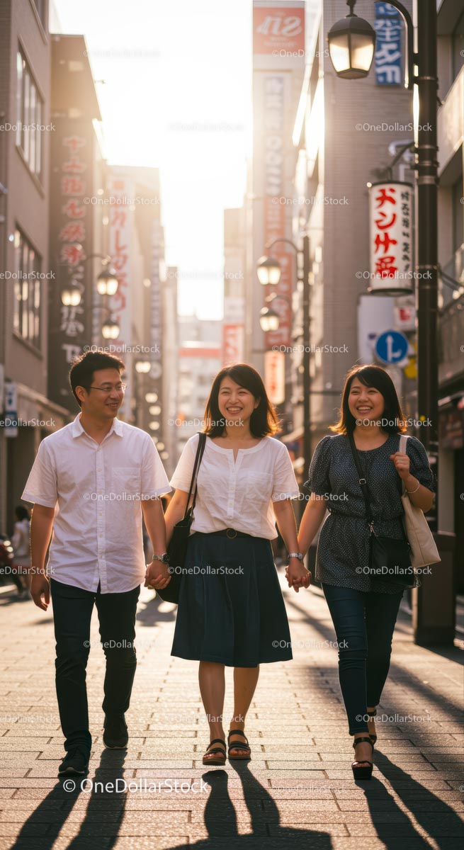 Friends Strolling on a Sunny City Street