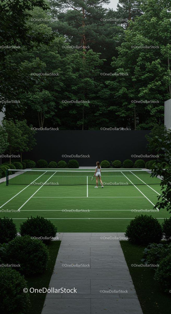 Woman Playing Tennis on Lush Green Court (14 Images)