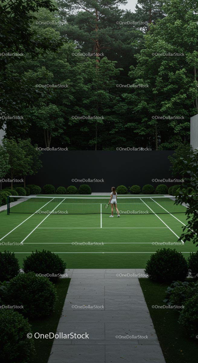 Woman Playing Tennis on Lush Green Court (14 Images)