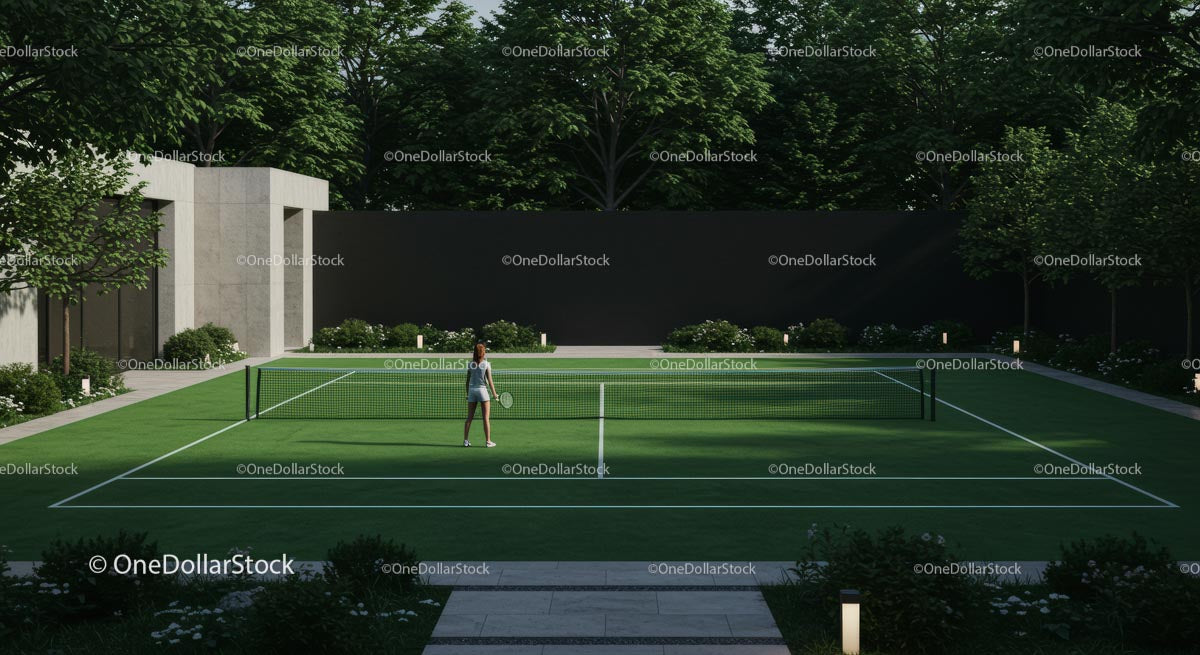 Woman Playing Tennis on Modern Outdoor Court (13 Images)