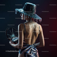 Avant-Garde Model in Icy Hat Holding Broken Mirror