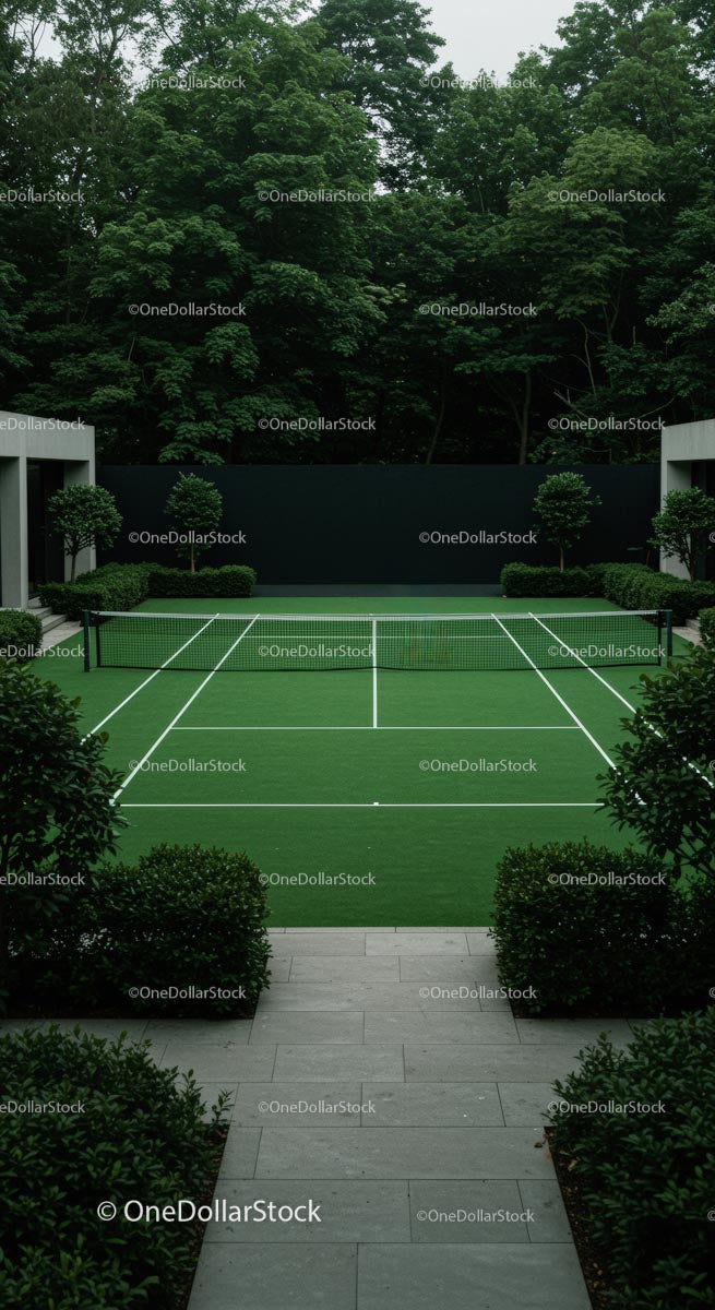 Woman Playing Tennis on Lush Green Court