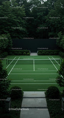 Serene Tennis Court Nestled in Lush Greenery