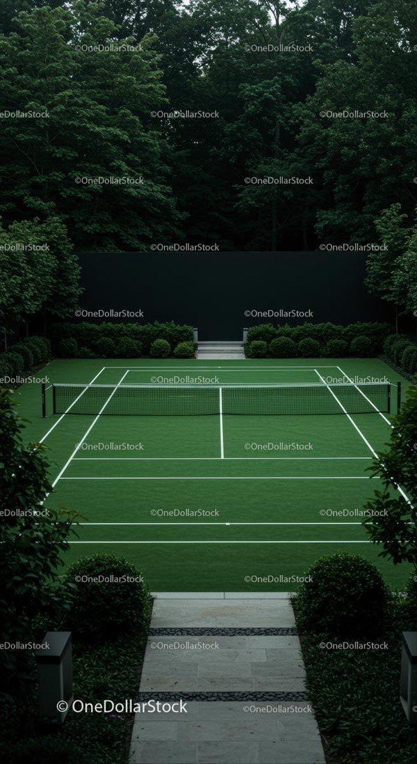Serene Tennis Court Nestled in Lush Greenery