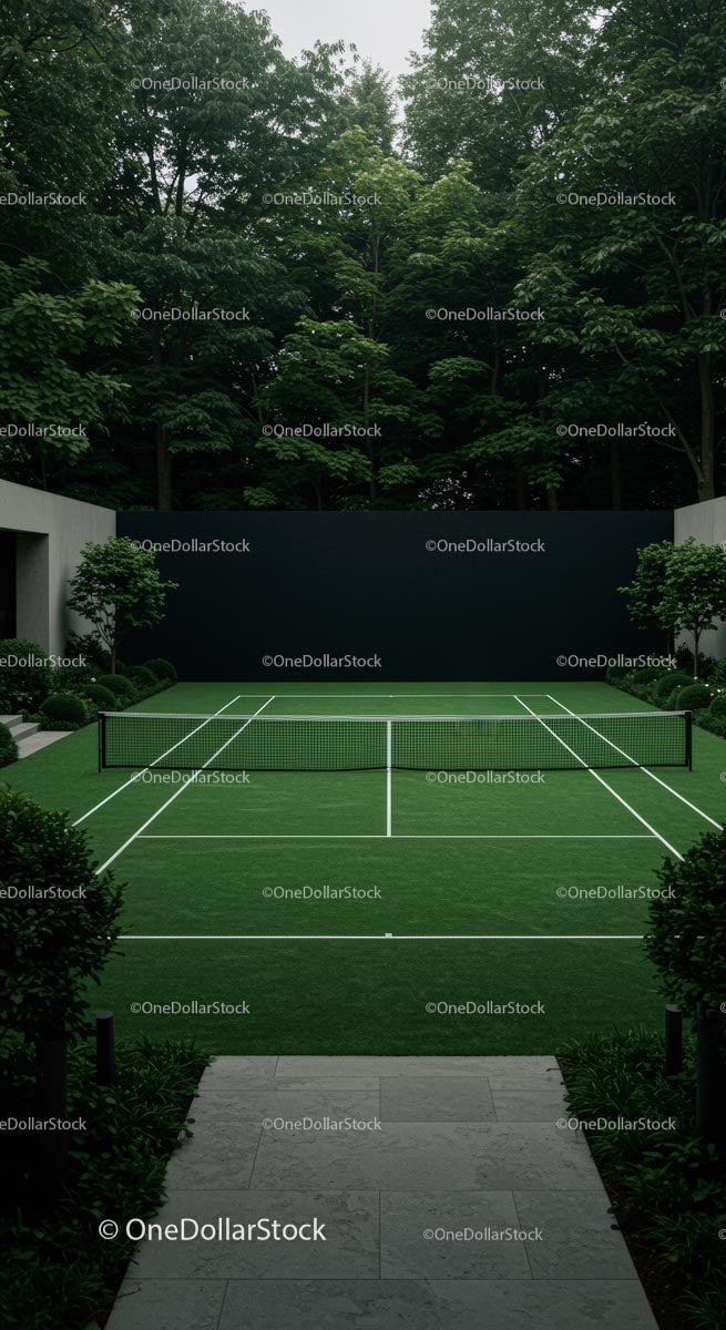Woman Playing Tennis on Lush Green Court