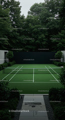 Peaceful Outdoor Tennis Court Surrounded by Lush Greenery