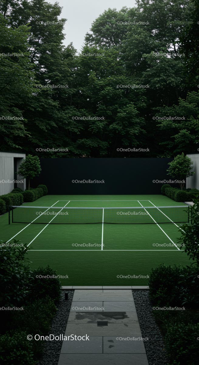 Woman Playing Tennis on Lush Green Court
