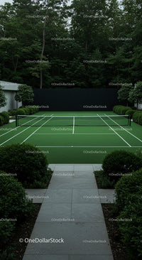 Elegant Tennis Court Surrounded by Lush Greenery