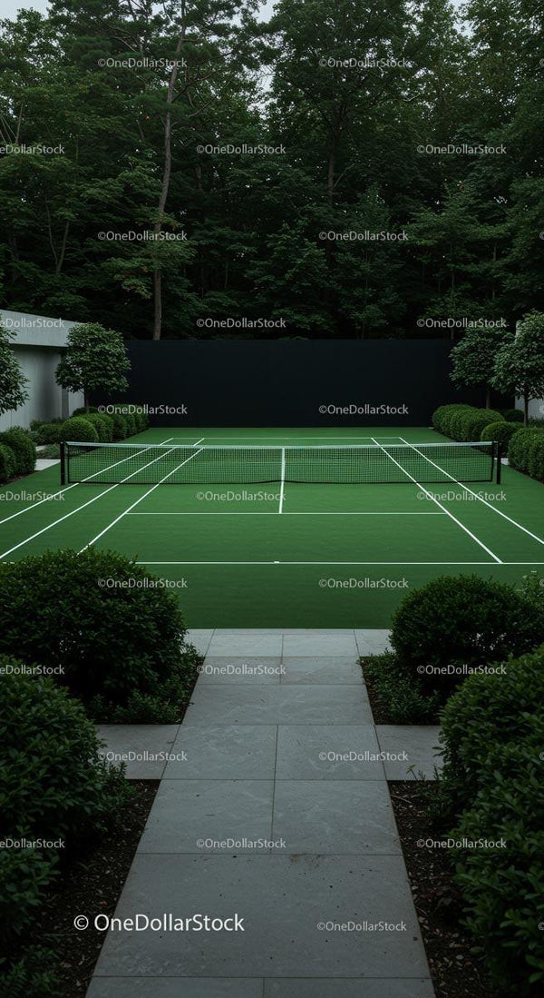 Elegant Tennis Court Surrounded by Lush Greenery
