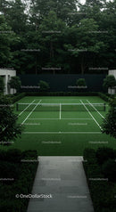 Luxurious Tennis Court Surrounded by Lush Greenery